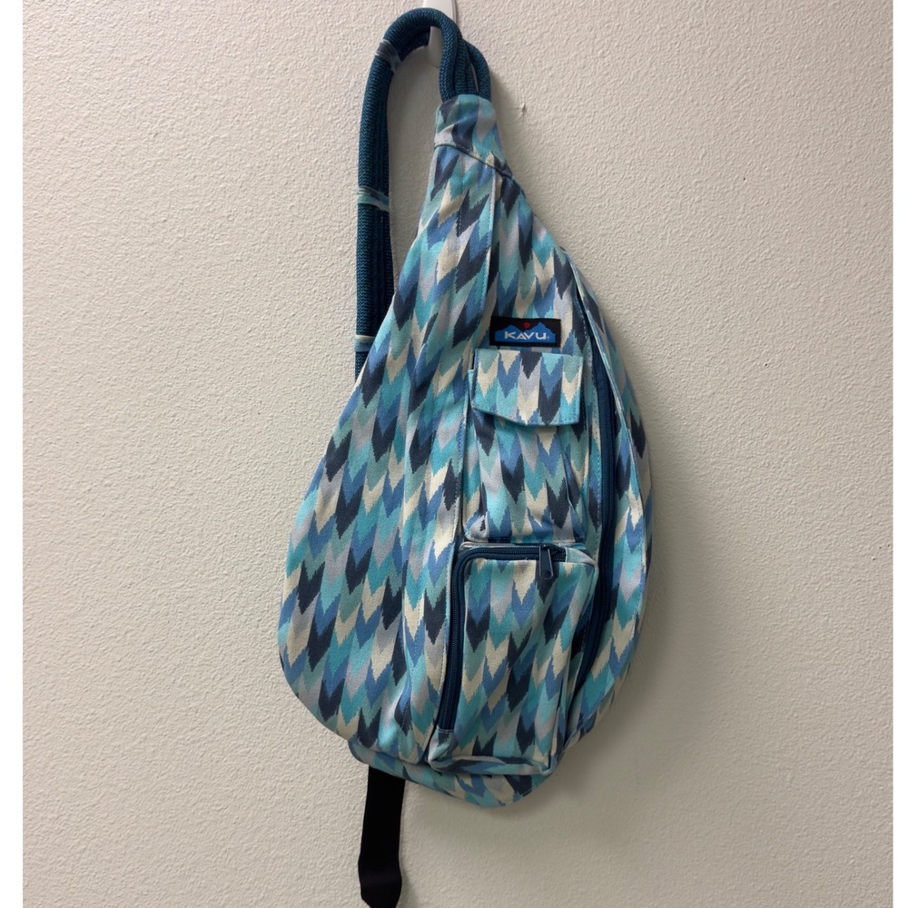 KAVU Rope Bag Sling Backpack Blue Chevron Canvas One Size